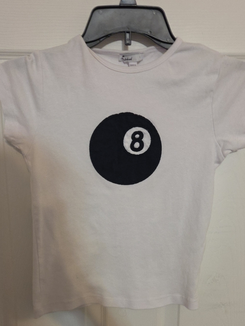 White Crop Top with Black 8-Ball Graphic